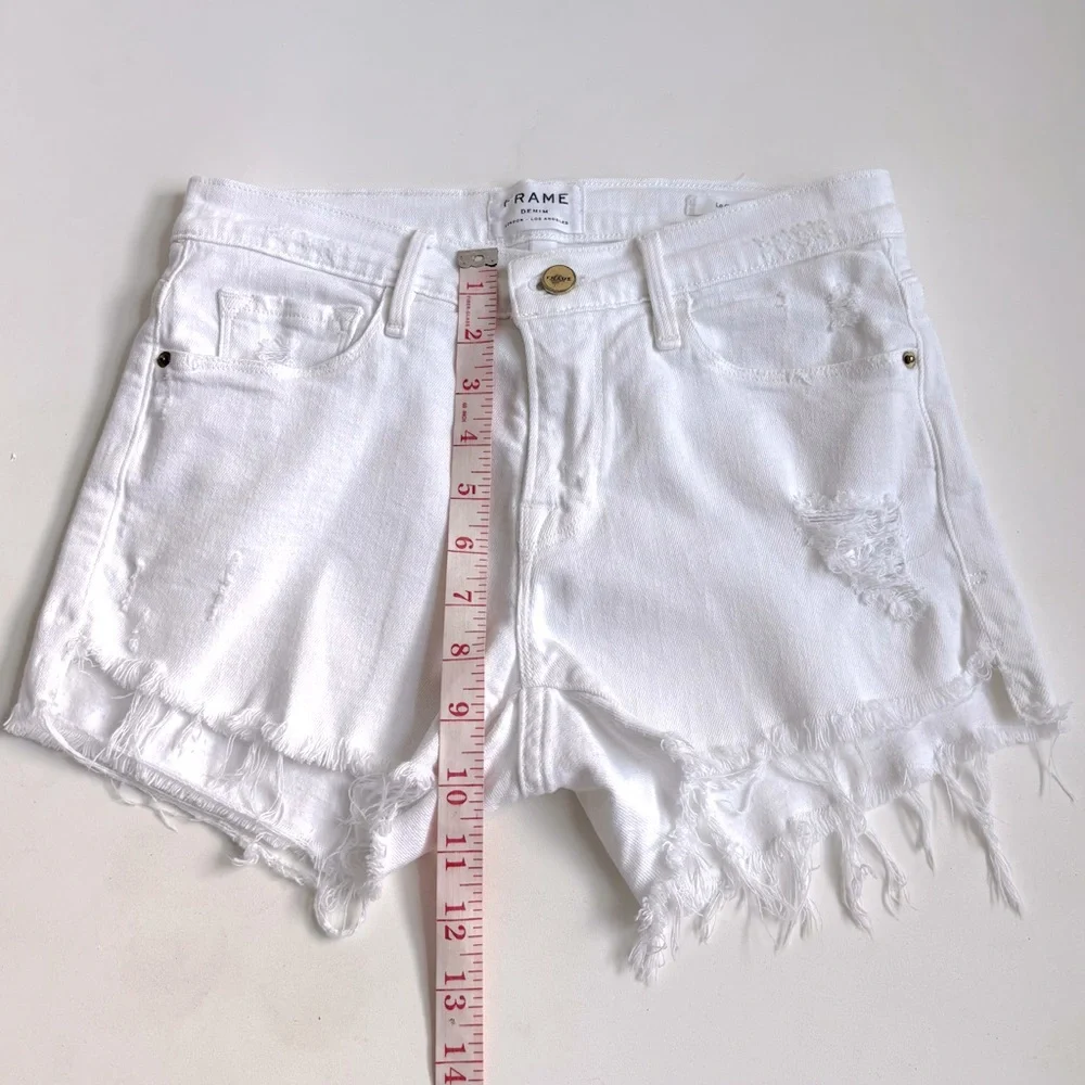 Frame Denim Le Cutoff Tulip Frayed Hem Jean Short Distressed White Blank Rookley